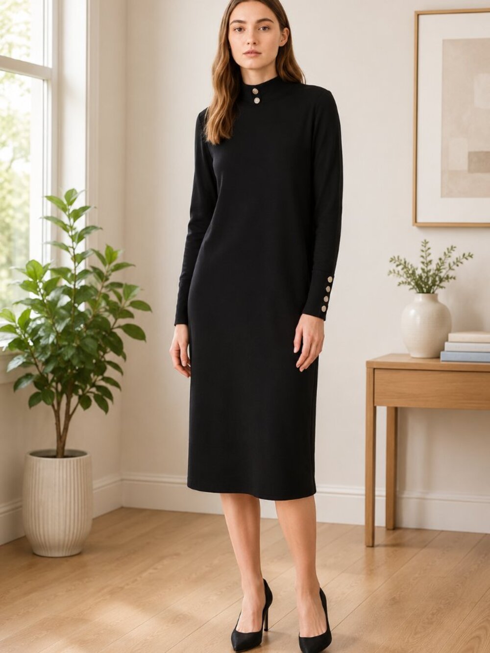 Vintage St. John Collection By Maire Gray Santana Knit Mock Neck Dress Sz 8